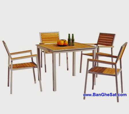 BÀN GHẾ SẮT CAFE ỐP GỖ BGS-MT340